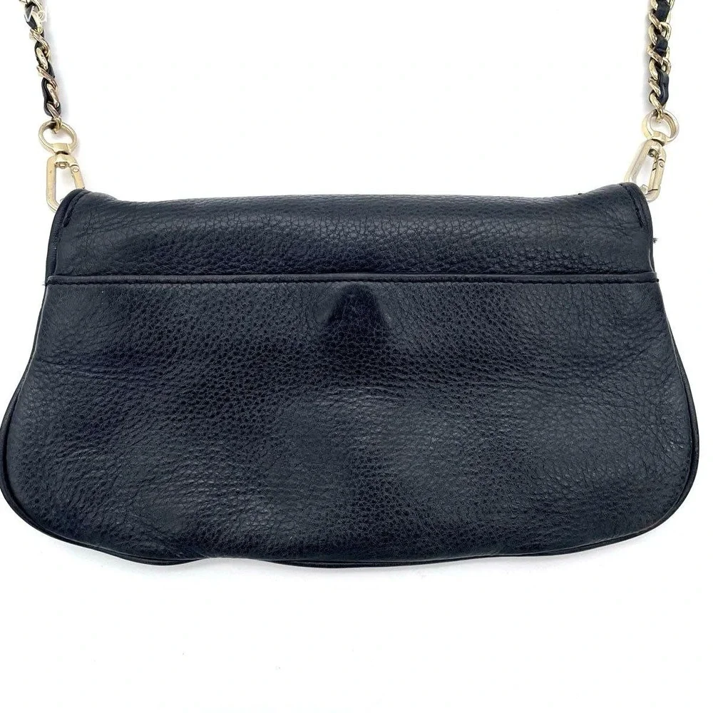 Tory Burch Women's Black Pebbled Leather Crossbody Bag Gold Chain Logo COA
